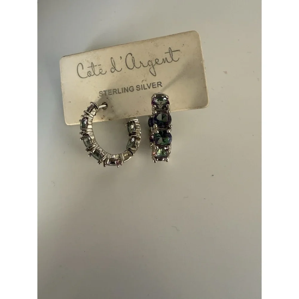 925 Sterling Silver Mystic Topaz Rainbow Hoop Earrings Iridescent Multi-Gem Hoop